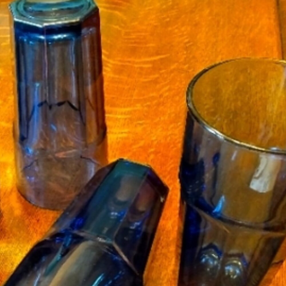Libbey Gibraltar Dusky Blue Heavy Pressed 16 Ounce Drinking Glasses (3)